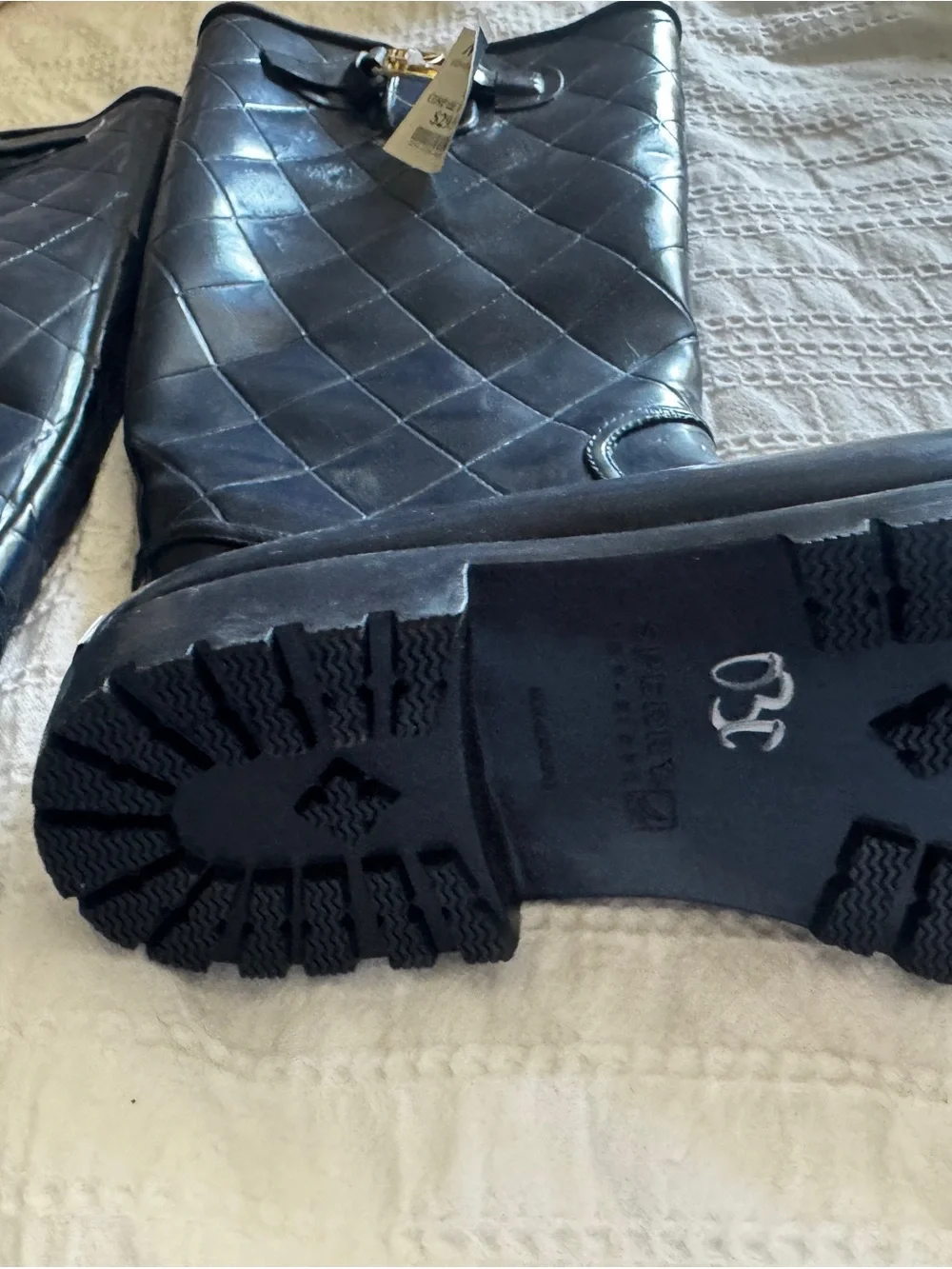Sperry Quilted Black Knee-High Rain Boots